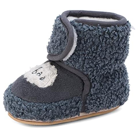 MASOCIO Baby Booties Boys Girls Newborn Infant Boots Boy Girl Winter Warm Slippers Crib Pram First Walking Shoes Size 4 UK Child 12-18 Months Navy Blue Cover