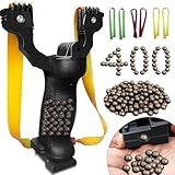 Steinschleuder Set für Outdoor Training: Ergonomischer Rutschfester Griff mit Magazinfach Super Grip Oberfläche – 400 Tonkugeln 6 Ersatzbändern, Präzise Sport-Schleuder für Training Freizeit(DarkGrey)
