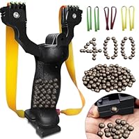 Steinschleuder Set für Outdoor Training – Ergonomischer Rutschfester Griff mit Magazinfach & Super-Grip-Oberfläche – 400 Tonkugeln, 6 Ersatzbänder – Sport-Schleuder für Training & Freizeit (Dark Grey)