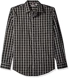 Van Heusen Men's Traveler Stretch Long Sleeve Button Down Black/Khaki/Grey Shirt, Plaid, Small