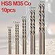 NA Spiralbohrer-Set, HSS, M35, Kobalt-Bohrer, 1 mm, 1,5 mm, 2 mm, 2,5 mm, 3 mm, für Holz, Edelstahl, Metall, Kunststoff, 10 Stück