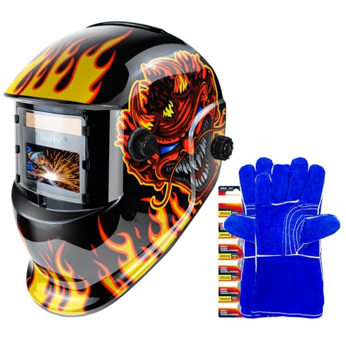 Image of JustHot Welding Helmet Auto Darkening Welding Hood True Color Solar Powered Welding Mask 1/1/1/1 Optical Clarity Weld Helmet Wide Shade 5-9/9-13 with 4 Arc Sensor Welding Helmets for Men (JH-HD26)