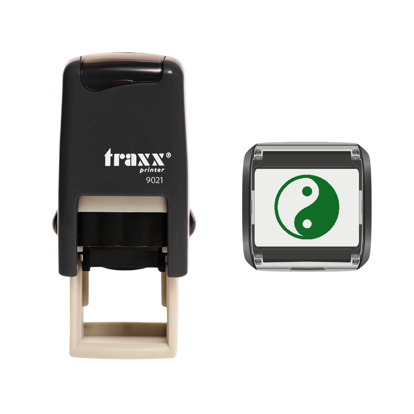 Traxx 9021 Loyalty Card Self Inking Rubber Stamp Business *A Green Yin Yang Design*