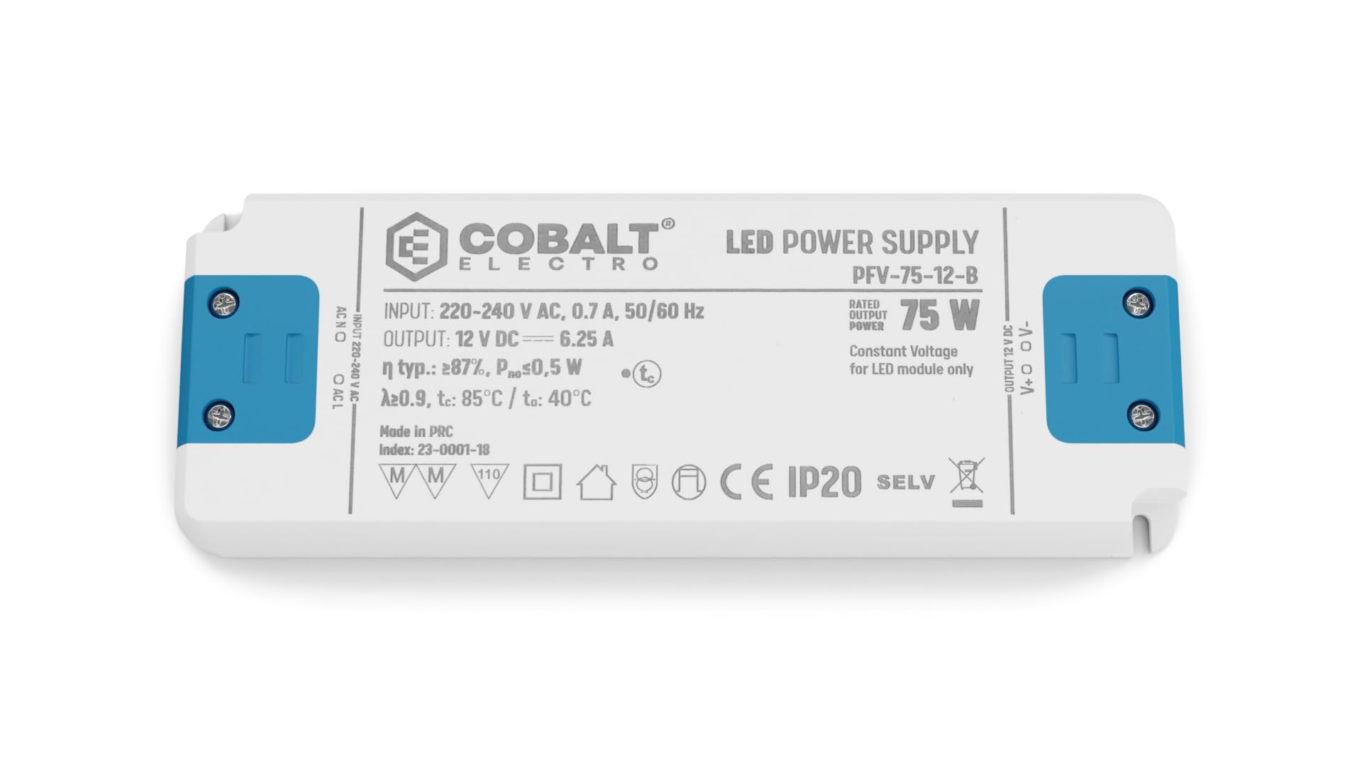 PFV zasilacz LED o stałym napięciu 75 W, 12 V, stopień ochrony IP20, kompaktowy, wydajny i bezpieczny, transformator do oświetlenia LED