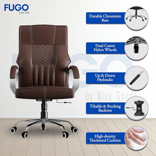 Image of FUGO FG21 Orthopedic Boss Chair with 3-Years Warranty, Executive Office Chair Ergonomic High-Back Chair-Cushioned Seat & Armrests, Metal Base, Rocking Movement (Brown)