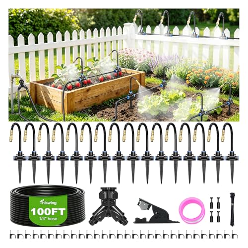 Thiswing 100 FT 360 Adjustable Irrigation System with Stake Holders