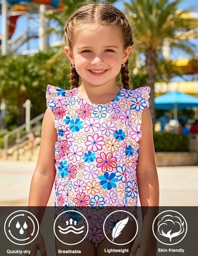 Image of RAISEVERN Baby Girls Swimsuit Ruffles Bathing Suits Cute Beach Sport Swimming Backless Summer One Piece Swimwear 2-7 Years