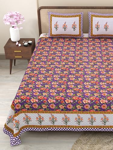 Image of Bedsheet for Double Bed King Size | Jaipuri Rajasthani Cotton Bed Sheet | 1 King Size bedsheet with Pillow Cover | 240 TC Jaipuri Prints Flat Double Bed Bedsheet Cotton King Size