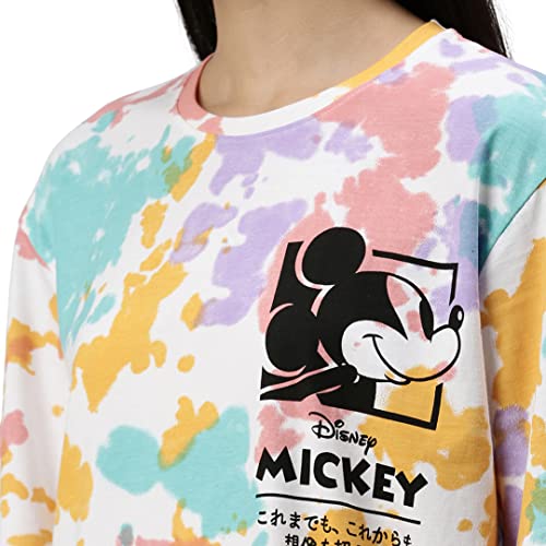 Image of Veirdo Original Disney Mickey Printed Pure Cotton Oversize Loose Baggy Fit Drop Shoulder Half Sleeves Round Neck Mickey Tit-Dye T-Shirt for Women (GL OS ST3008 TD)