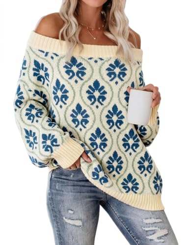 Image of VIMPUNEC Womens Off Shoulder Color Block Sweater Oversized Pullover Top