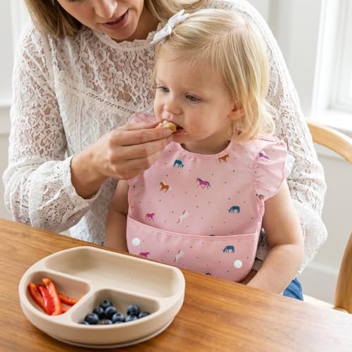 Image of SNOWIE SOFT Sleeved Bib Baby Bib with Pocket, Toddler Bib, Smock, Washable and Lightweight Waterproof Fabric, Fits Bibs for Baby 6 Months+
