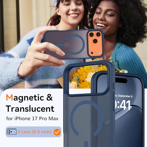 Image of BENTOBEN Magnetic for iPhone 17 Pro Max Case 6.9 inch 2025, [Compatible with Magsafe] Cute Slim Frosted Matte Military Shockproof Protective Bumper Girl Men Phone Cover for iPhone 17 ProMax, Deep Blue