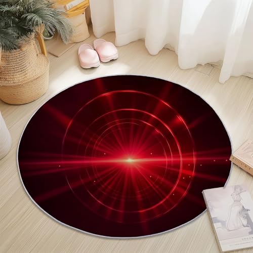 Genérico Alfombras Redondas Antideslizante 90 cm, Franela Suave Pelo Corto Alfombra Redonda Fantasía Abstracto Láser De Halo Rojo Imprimir para Dormitorio Sala de Estar Decoración del Hogar, Negro