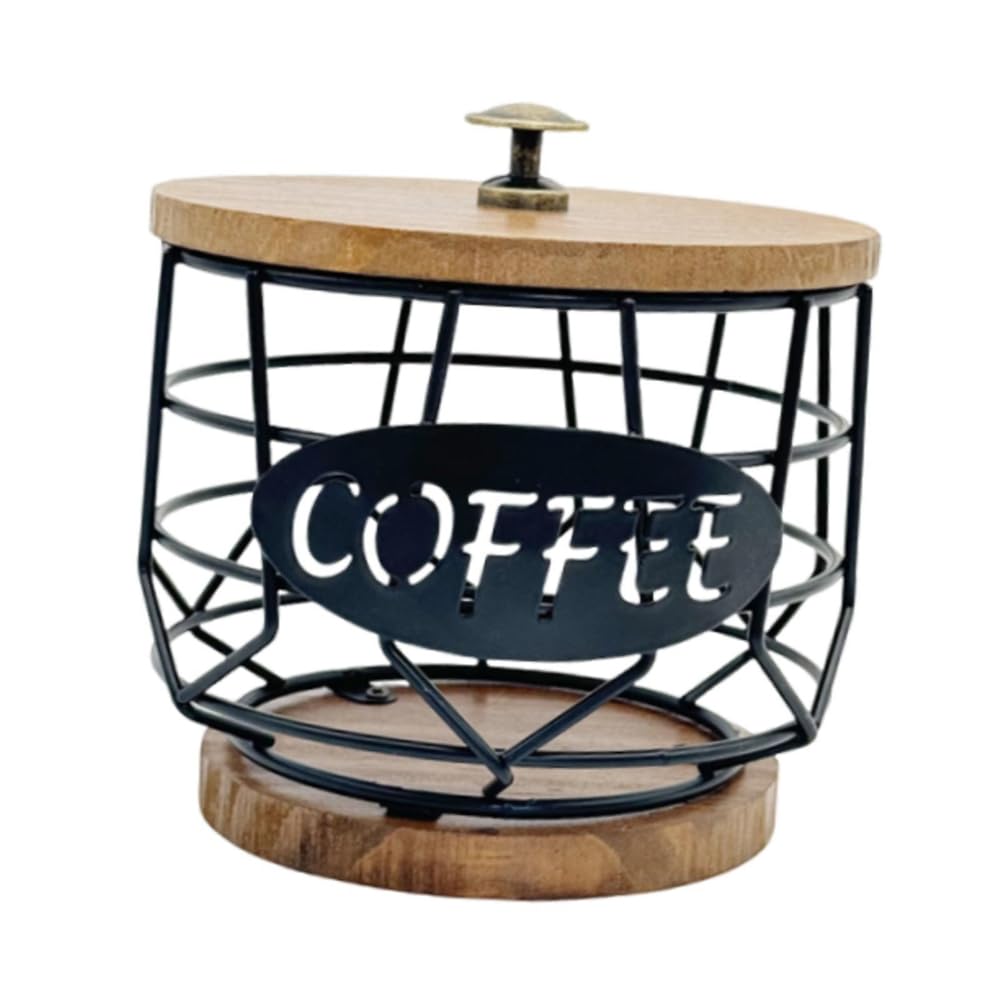 IJSDNVJNDX Sturdy Iron Coffee Pod Holder with Wooden Base Shaped Cup Organizer for Kitchen Counter, Cafe Bar Desktop