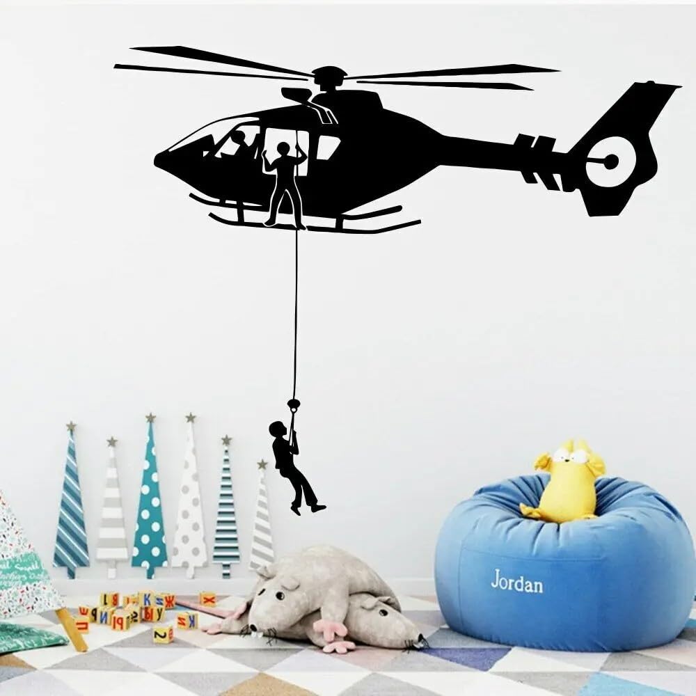 Cartoon Air Force Helicopter Vinyl Wall Sticker Removable for Kids Room Decoration House Decor Wall Decal Murals M 30cm X 72cm