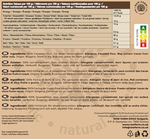 Raw Farm - Leinsamenmehl 1 kg - 100% reines, glutenfreies, ketofreundliches, proteinreiches, kohlenhydratarmes, nussfreies Mehl zum Backen, Kochen und für Smoothies