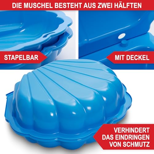 ONBEST 2-in-1 Sandkasten & Sandmuschel mit Deckel für Kinder – Ideal für Sand und Wasser – aus hochwertigem Kunststoff – auch ideal für Hunde – Bademuschel 2 Farben zur Wahl - mit Abdeckung (Blau)