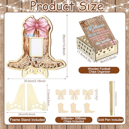 Image of Wenqik 63 Pcs Boots or Bows Gender Reveal Baby Shower Guest Book Alternatives Set Baby Shower Decorations with Photo Frame Sonogram Frame Keepsake 60 Wood Slices Guest Book for Birthday