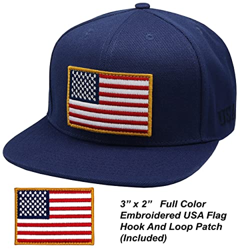 Image of Antourage American Flag Unisex Baseball Hat for Men and Women | USA Flag Mesh Snapback Flat Visor Cap + 2 Patriotic Patches