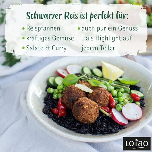 Lotao Schwarzer Reis (1x 1000g, Bio Qualität) ROYAL PEARL BLACK | Hochwertiger Bio Vollkornreis: Ohne Zusätze und ungeschält | Der schwarze Reis als Hingucker für Asia Küche: Thai Chinesisch uvm.