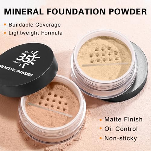 QIUFSSE Mineral Foundation Powder,SPF 35,Lightweight Mineral Sunscreen Powder for Face,Reduces Shine,Talc Free Foundation,0.35 oz,01 Fairly Light