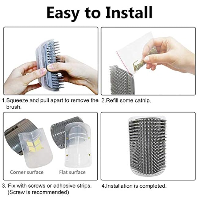 2 Pack Softer Self Groomer with Catnip Wall Corner Massage Comb Scratcher Grooming Brush Tool for Long & Short Fur Kitten Cats Dogs (Gray)-fhUiuX3C