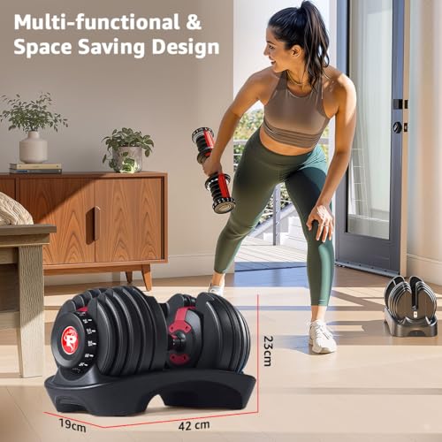 Image of PowerMax Fitness PDA-24 Pro-Adjustable Dumbbell Set 2.5KG-24KG Quick Select Weight | Heavy-duty 15-in-1 Dial Change Hand Weight for Home Gym Workout | Strength training equipment for 52lbs (Set of 2)