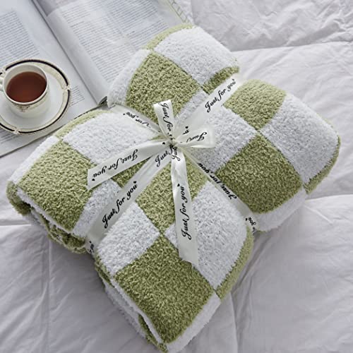 Brichoee Throw Blankets Checkered Reversible Microfiber Blankets, Super Soft Warm Cozy Fluffy Blankets For Couch Bed Sofa Camping Travel (Green, 60"X80") #TOP5