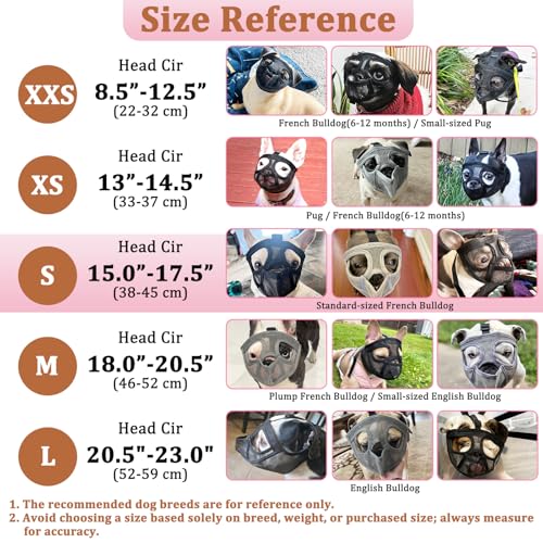 Image of Mayerzon Short Snout Dog Muzzle for French Bulldog with Full Pant Design to Prevent Eating Biting, Soft Mesh Dog Muzzle for Shih Tzu Pug English Bulldog for Grooming Walking, Allow to Drink and Feed
