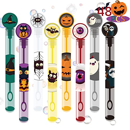 48 PCS Halloween Party Favors Bubble Wands, Halloween Toys for Kids 8 Colors Assortment Designs for Halloween Goodie Bag Fillers Non Candy Treats Bubble Maker Toys