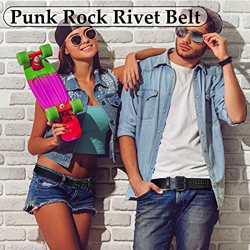 Geyoga Studded Belt Metal Punk Rock Rivet Punk Leather Threads Studded Goth Belt with Pyramid Studs for Women Men2
