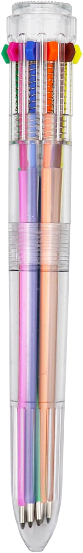 HeTaoCat Multicolor Pens 1 Pack 0.5mm 10-in-1 Retractable Ballpoint Pens - 10 Colors Transparent Barrel Ballpoint Pen for Office Supplies (Multicolor)
