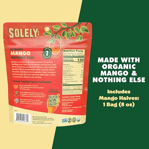 Image of SOLELY - Organic Dried Mango Halves (8 oz Resealable Bag) - Real Fresh Fruit - 1 Ingredient - Healthy Snacks for Adults & Kids - Non GMO, Vegan Snacks, Shelf Stable - 1 Bag (8 oz)