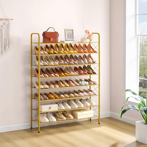 Image of Hoctieon 8 Tier Shoe Rack for Closet, Durable Mesh Style Shoe Rack, Entryway Shoe Shelf, Shoe Storage Organizer for Hallway, Bedroom, Living Room, Wardrobe, Gold