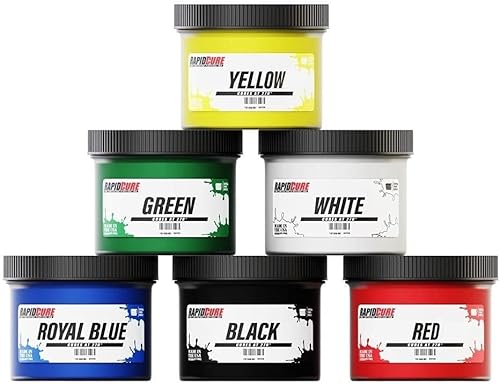 Juego de tintas de serigrafía Rapid Cure de 6 colores para serigrafía de tela de serigrafía, curado a baja temperatura, 8 onzas, tinta de plastisol