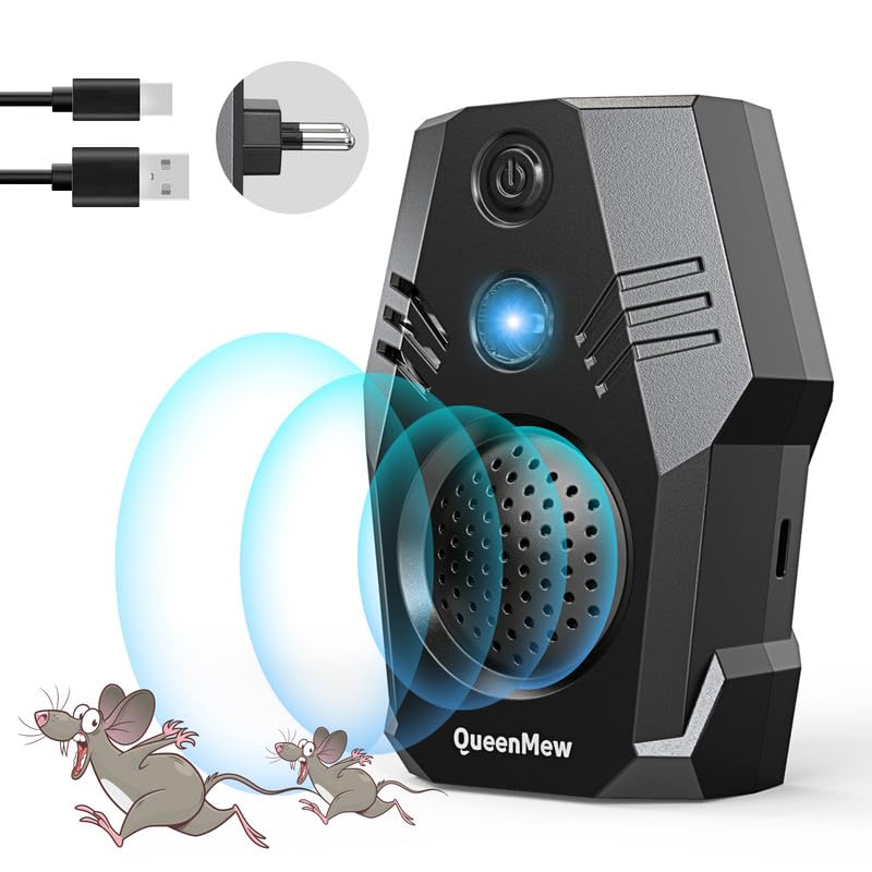 Ahuyentador de Ratas Ultrasónico, Auyentadores de Ratones Potente con Ultrasonido Conversión Frecuencia, 4 Modos Repelente Ultrasónico Ratas Interior Exterior para Roedores, Ratones, Topos