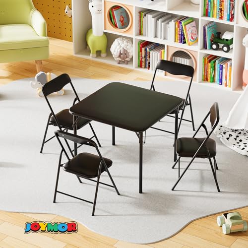 Image of JOYMOR Kids Folding Table and Chairs Set, 5-Piece Metal Frame Activity Set with Easy-Fold Design for Playroom & Classroom (Black)