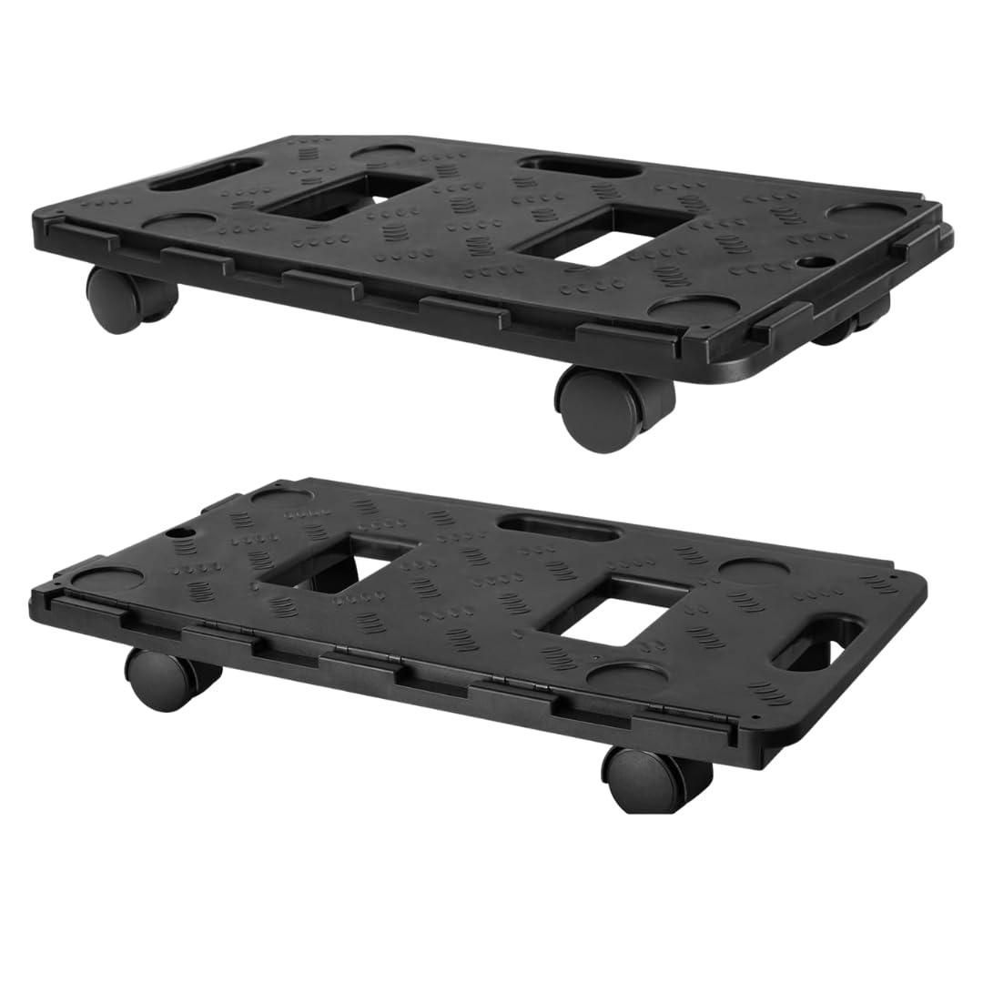Trendi Black 100Kg Interlocking Heavy-Duty Plastic Dolly Trolley With 360° Swivel Wheels | Anti Slip Surface | Stackable Platform For Moving Boxes, Furniture & Appliances | Ideal For Graden, Garage Or Diy (2)