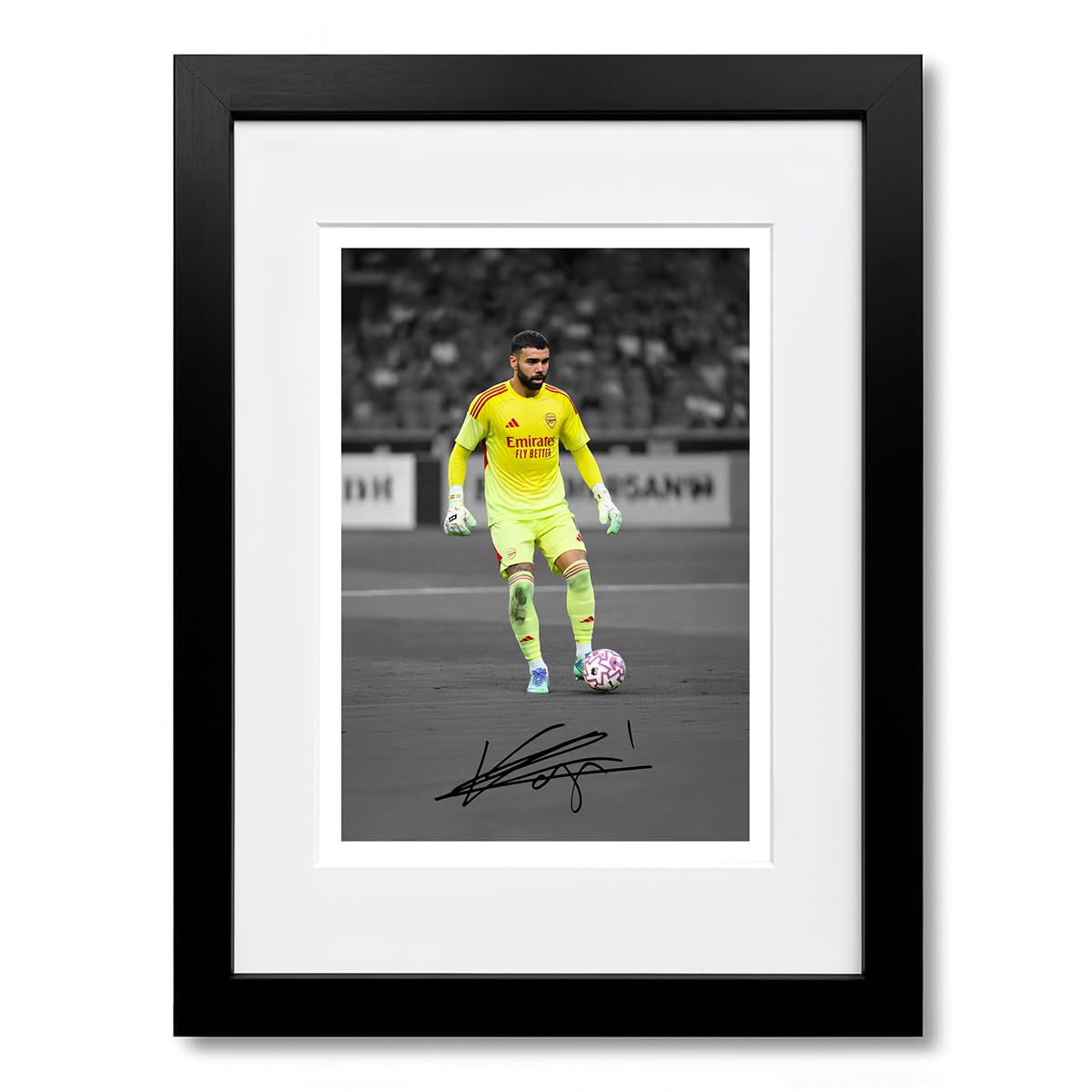 David Raya Arsenal Signed Photo Poster Print Picture Display Framed Autograph Memorabilia for Football Fans Gift Spain (A4 Framed & Mounted B+W) — image 1