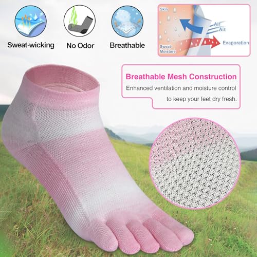 Image of Meaiguo Womens Toe Socks Cotton Five Finger Ankle Socks with Toes Separated for Running Athletic 4 Pairs
