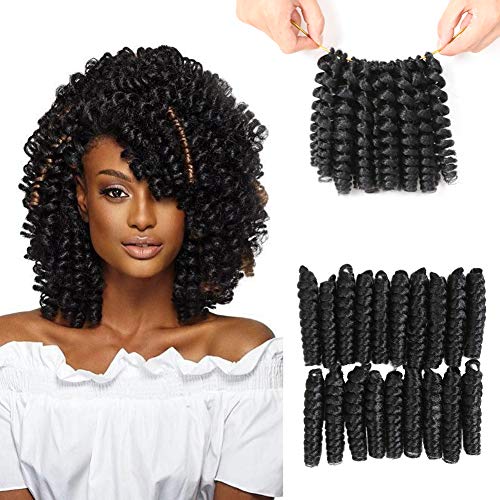 Jamaican Bounce Crochet Hair 1b African Collection Crochet Braiding Hair Twist Synthetic Hair Extension 3Packs and 20 Roots/Pack (#1B 8inch)