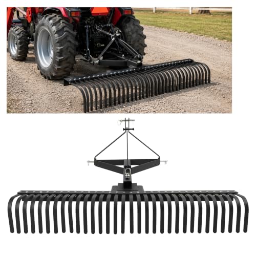 ALMULOO Landscape Rake 3 Point 360 Rotation 60 Inch Compatible with Category 1 Compact Tractors Tow Behind Garden Tool Black 2 Package