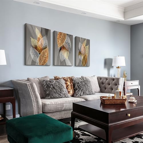 DZRWUBHS Abstract Leaves Wall Paintings - Artwork Inspiration for Living Room, Bedroom, Kitchen & Office - 3 Piece Canvas Wall Art