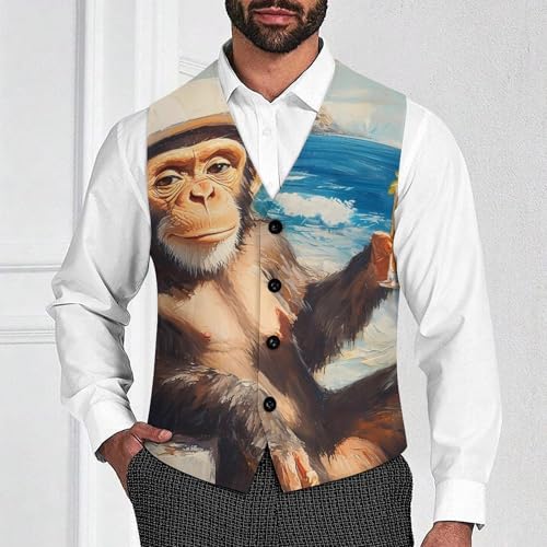 Hawaii Monkey Beach Cocktail Men's Formal Suit Vest for Business Formal Or Casual Dress Waistcoat Wedding2