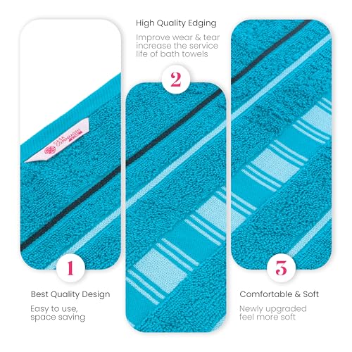 Image of Casa Copenhagen, Germany Design - X Line Super Soft Collection 100% Cotton 6 Piece Towel Set, Includes 2 Bath Towels 2 Hand Towels 2 Washcloths - Grey & Teal