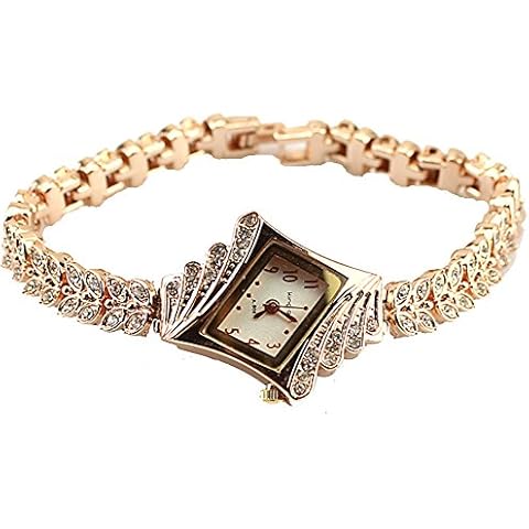 Baakyeek Gold Plated Wrist Watches Man-nade Diamond Watches Elegant Rhombus Women's Girls Ladies Quartz Wristwatch Cover