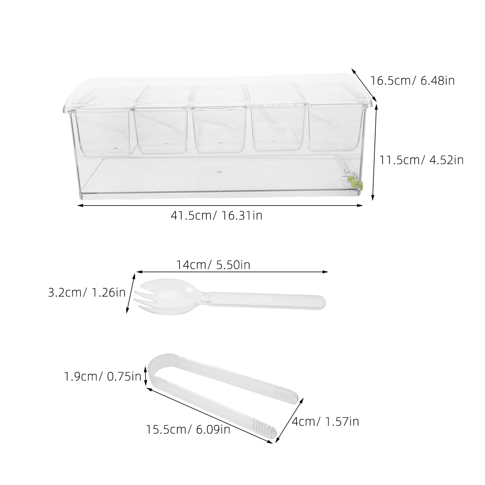 SOLUSTRE Plateau à Condiments Réfrigéré Set 1 Pièce avec Couvercle 5 Compartiments en PET Facile à Nettoyer avec Pinces et Cuillères pour Buffet Froid et Bar
