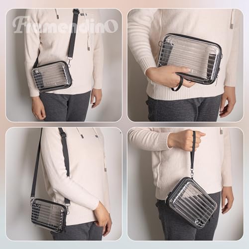 Framendino, 8 Inch Clear Hard Shell Cosmetics Case Carrying Bag for Toiletry Mini Cross Body with Detachable Grip Rope and Shoulder Strap4