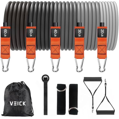 VEICK Resistance Bands, Exercise Bands for Working Out with Handles, Elastic Workout Bands for Men Women, Exercising Bands for Strength Training Equipment at Home Gym