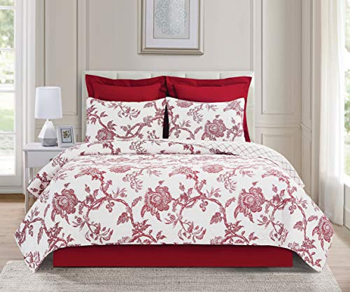 C&F Home Colonial Williamsburg Arcadia Crimson Red King Quilt Set Machine Washable Reversible Cotton Quilt Set King 3 Piece Set Crimson #TOP2